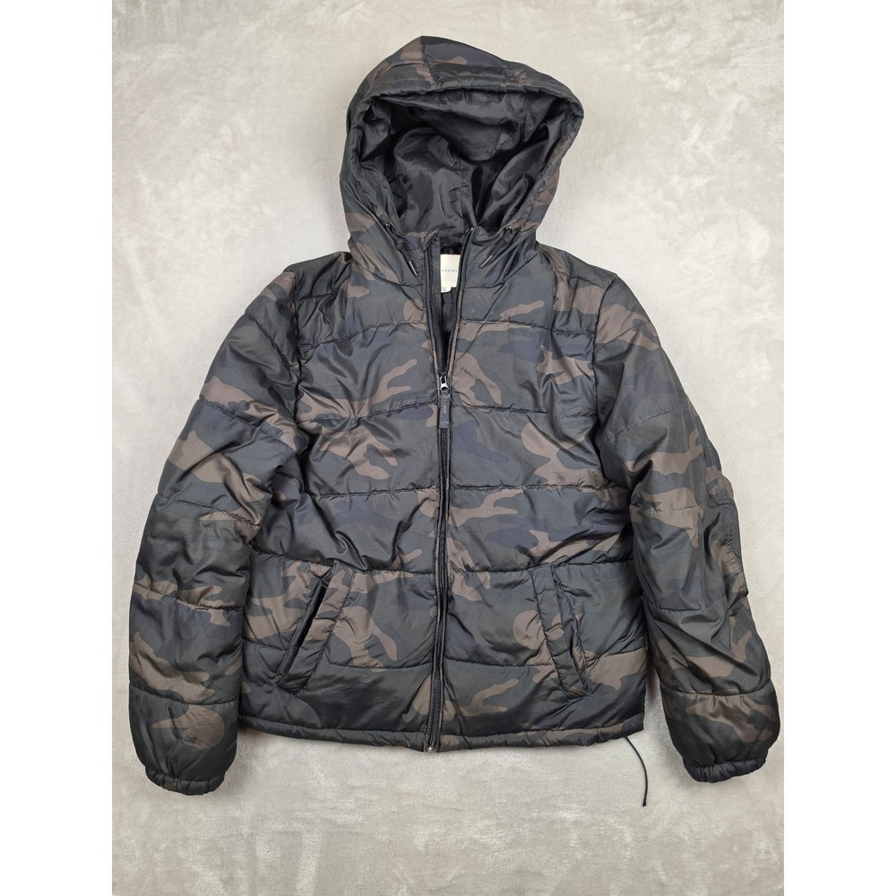 Aeropostale Puffer Jacket Mens Medium Camo Hooded Full Zip Quilted *Read